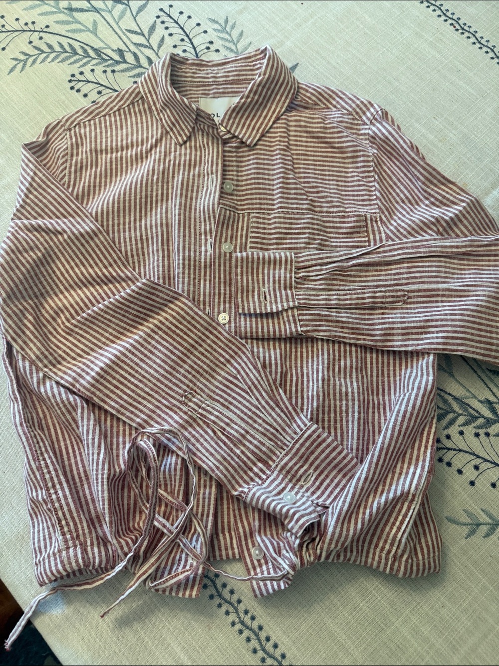 Women's Striped Button-Down Shirt in Dusty Red